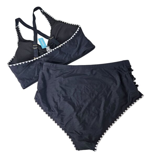 Yonique Womens Plus Size 18 W Bikini High Waisted Swimsuit Set 2-Piece Black - Picture 3 of 8